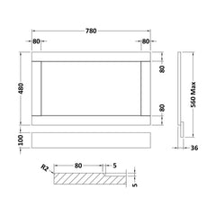 [BFBY313P] Textured Woodgrain Bath End Panel, Choice of Size and Colour - Technical Drawing