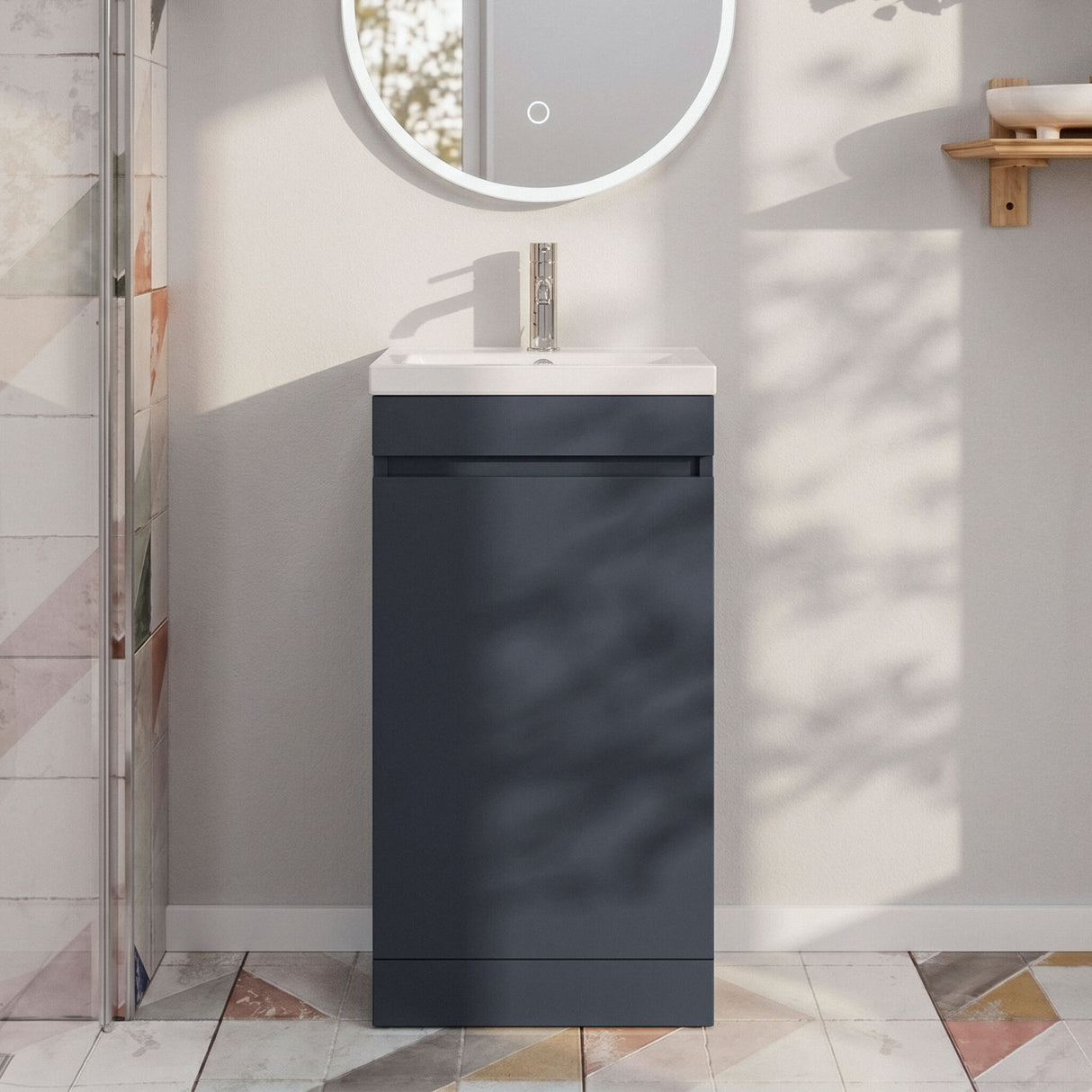 [BFC101BKA] Balterley 400mm Floor Standing 1 Door Compact Unit with Polymarble Basin - Dark Grey - Silo