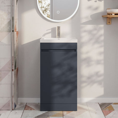 [BFC101BKA] Balterley 400mm Floor Standing 1 Door Compact Unit with Polymarble Basin - Dark Grey - Silo