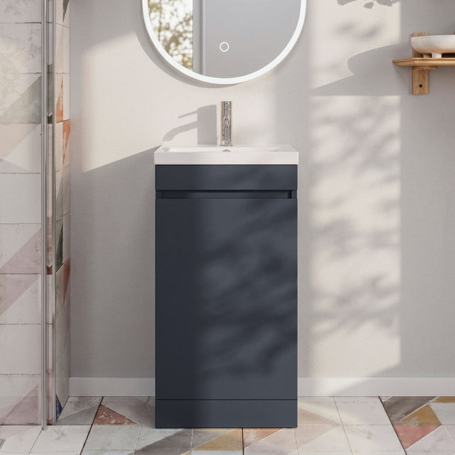 [BFC101BKA] Balterley 400mm Floor Standing 1 Door Compact Unit with Polymarble Basin - Dark Grey - Silo