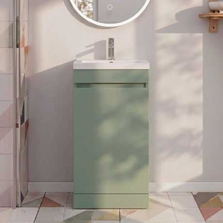 [BFC101GNA] Balterley 400mm Floor Standing 1 Door Compact Unit with Polymarble Basin - Green - Silo