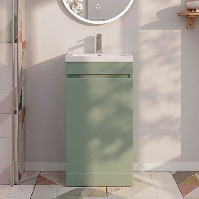 [BFC101GNA] Balterley 400mm Floor Standing 1 Door Compact Unit with Polymarble Basin - Green - Silo