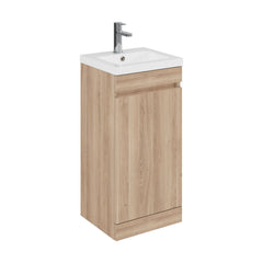 [BFC101OKA] Balterley 400mm Floor Standing 1 Door Compact Unit with Polymarble Basin - Light Oak - Cutout