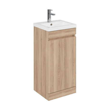 [BFC101OKA] Balterley 400mm Floor Standing 1 Door Compact Unit with Polymarble Basin - Light Oak - Cutout