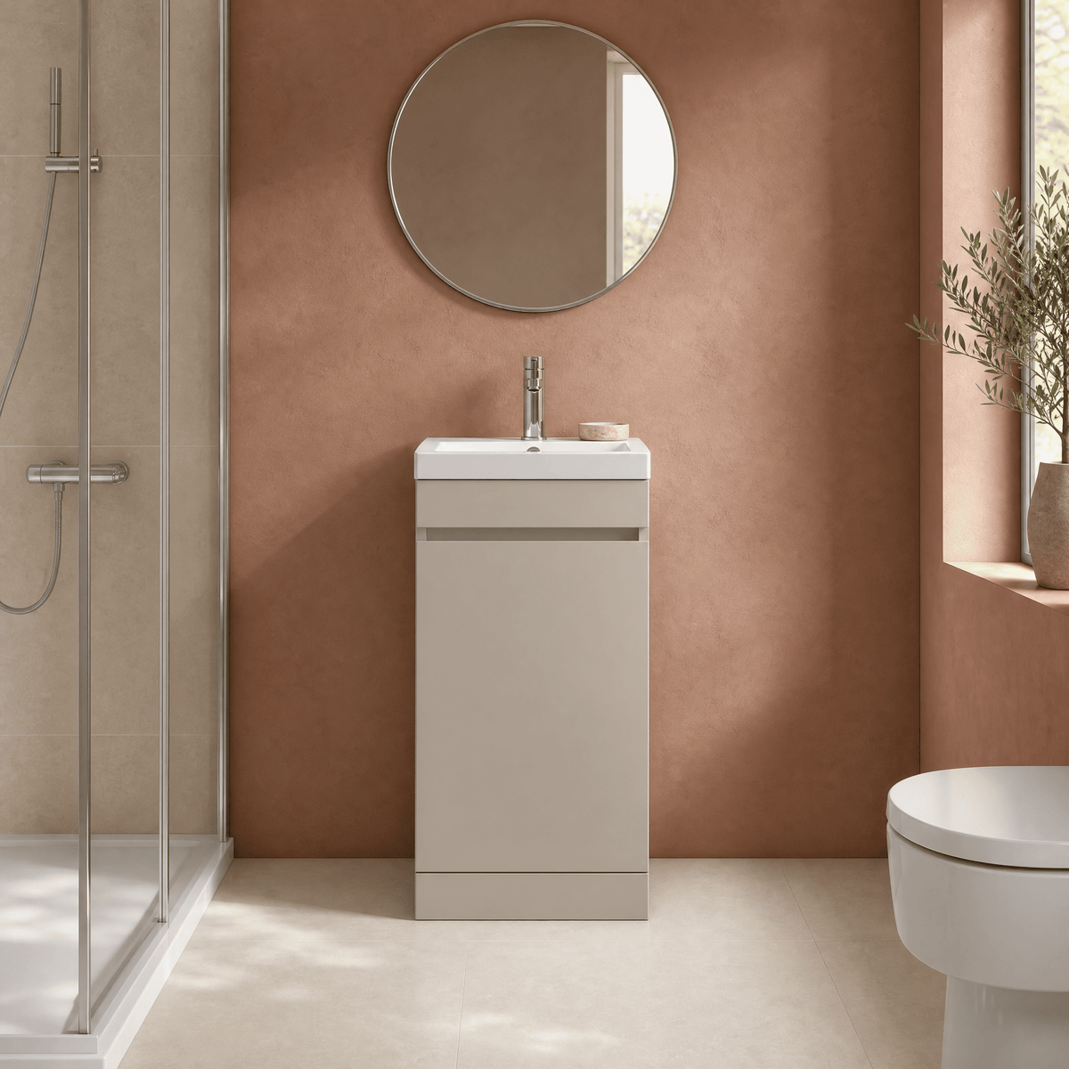 [BFC101PGA] Tean Floor Standing Compact Vanity Unit with Polymarble Basin, Choice of Size and Colour - Lifestyle 1