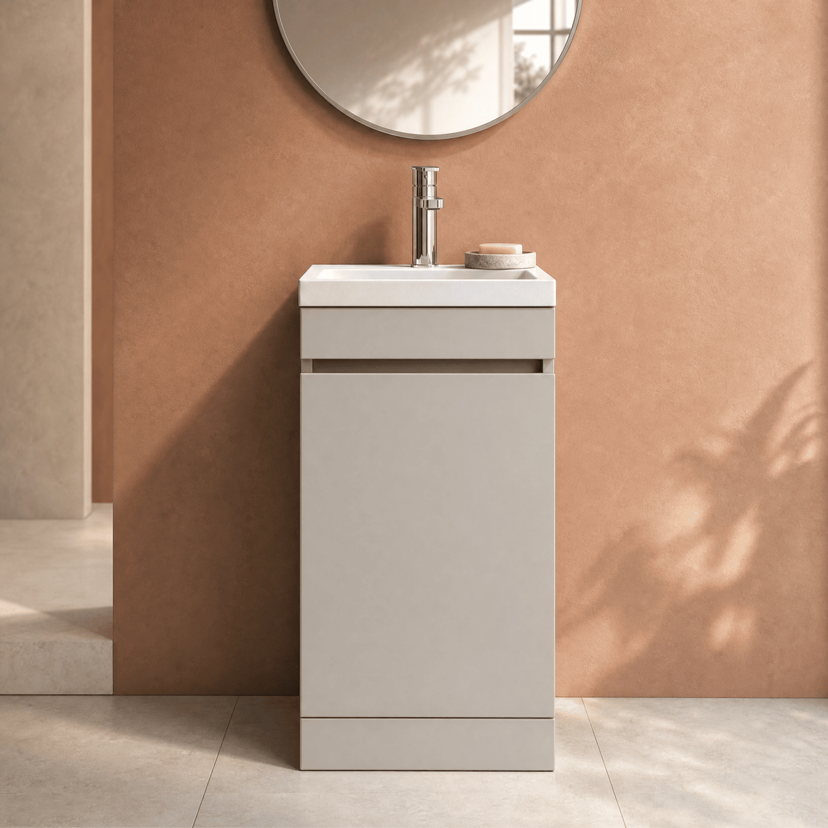 [BFC101PGA] Tean Floor Standing Compact Vanity Unit with Polymarble Basin, Choice of Size and Colour - Lifestyle 3