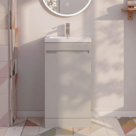 [BFC101PGA] Balterley 400mm Floor Standing 1 Door Compact Unit with Polymarble Basin - Pebble Grey - Silo