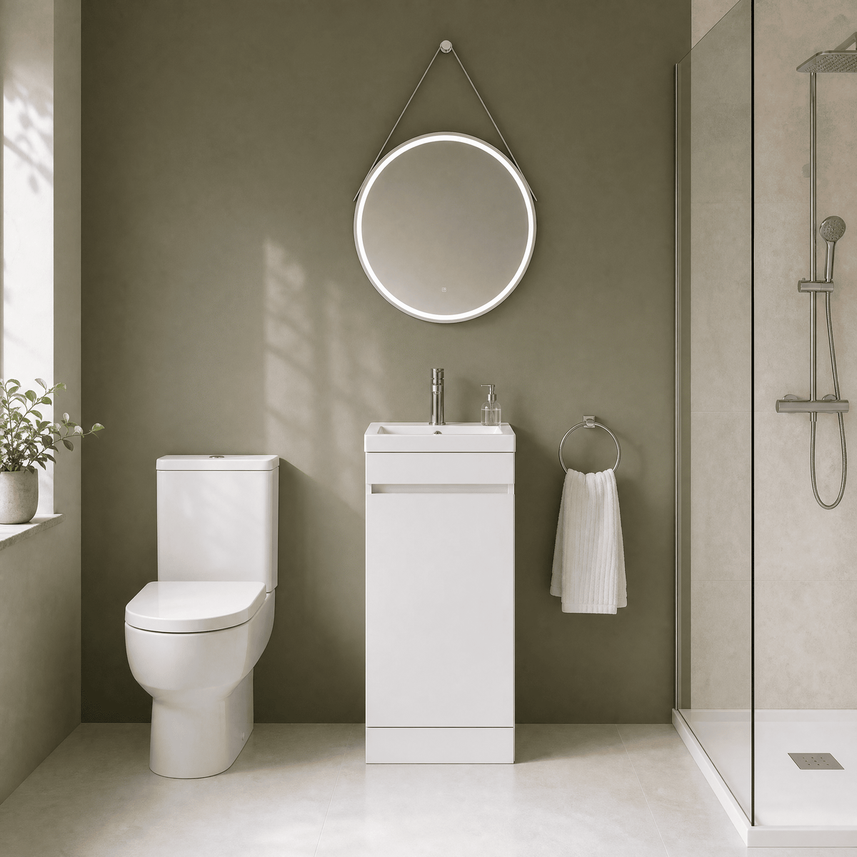 [BFC101WTA] Tean Floor Standing Compact Vanity Unit with Polymarble Basin, Choice of Size and Colour - Lifestyle 1