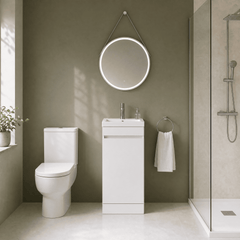 [BFC101WTA] Tean Floor Standing Compact Vanity Unit with Polymarble Basin, Choice of Size and Colour - Lifestyle 1