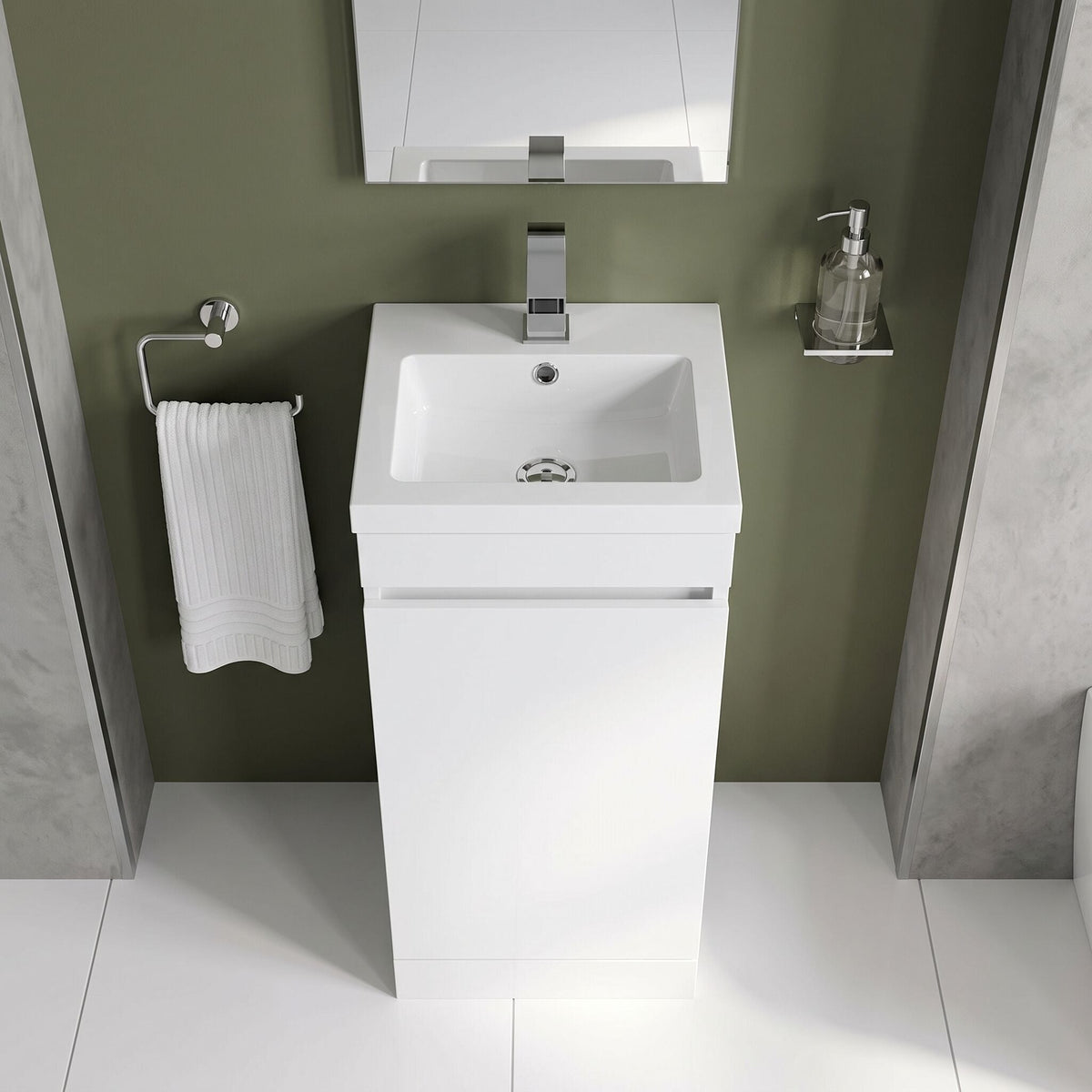 [BFC101WTA] Tean Floor Standing Compact Vanity Unit with Polymarble Basin, Choice of Size and Colour - Lifestyle 2