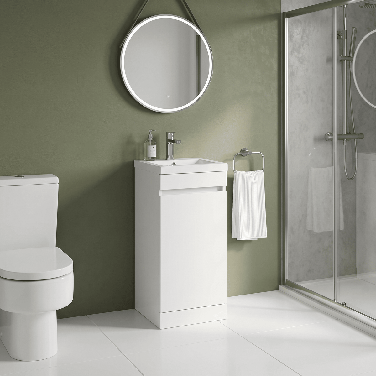 [BFC101WTA] Tean Floor Standing Compact Vanity Unit with Polymarble Basin, Choice of Size and Colour - Lifestyle 3
