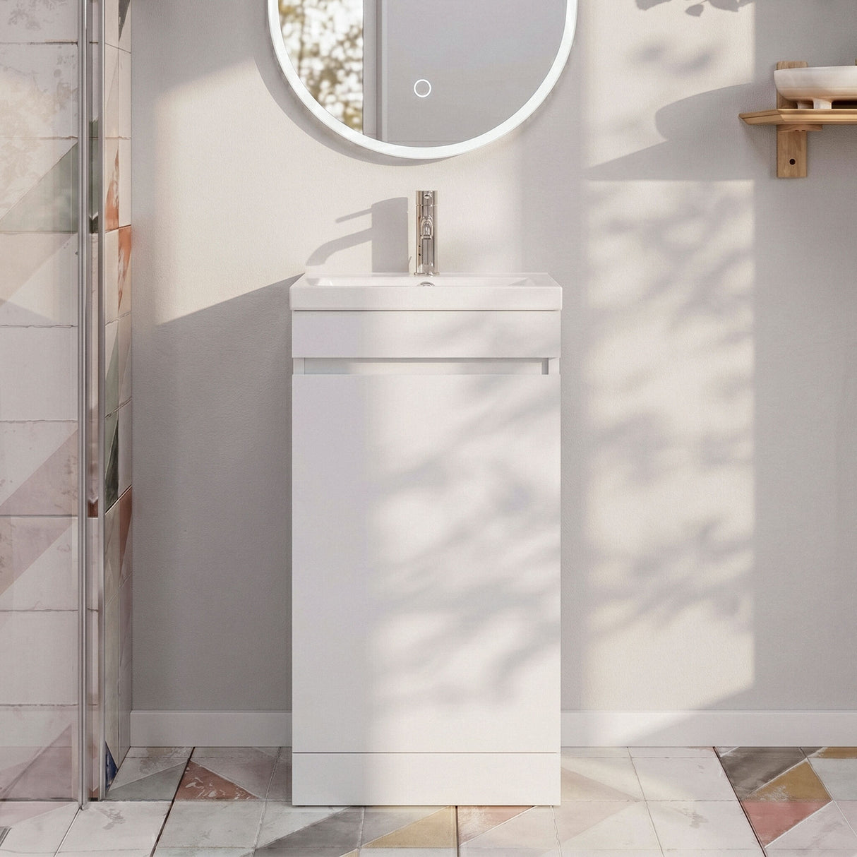 [BFC101WTA] Balterley 400mm Floor Standing 1 Door Compact Unit with Polymarble Basin - White - Silo