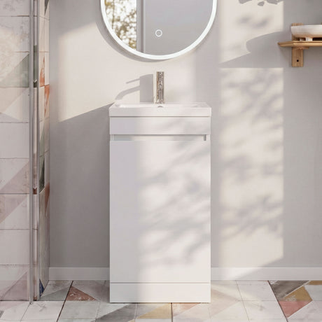 [BFC101WTA] Balterley 400mm Floor Standing 1 Door Compact Unit with Polymarble Basin - White - Silo