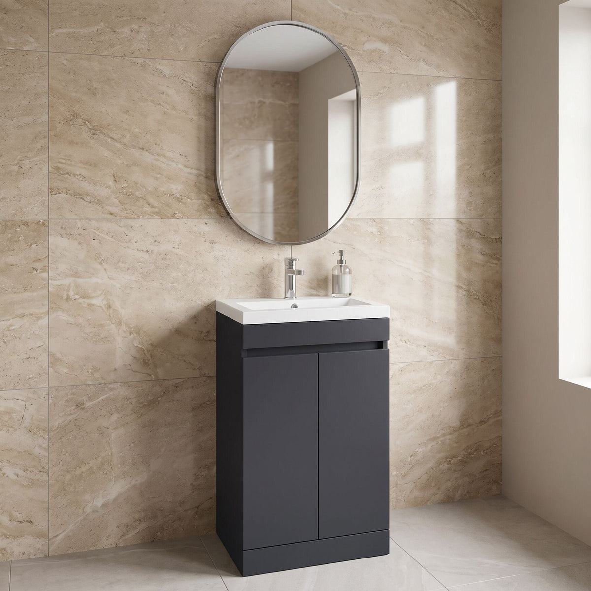 [BFC102BKA] Tean Floor Standing Compact Vanity Unit with Polymarble Basin, Choice of Size and Colour - Lifestyle 2