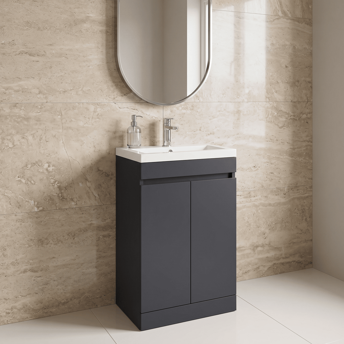 [BFC102BKA] Tean Floor Standing Compact Vanity Unit with Polymarble Basin, Choice of Size and Colour - Lifestyle 3