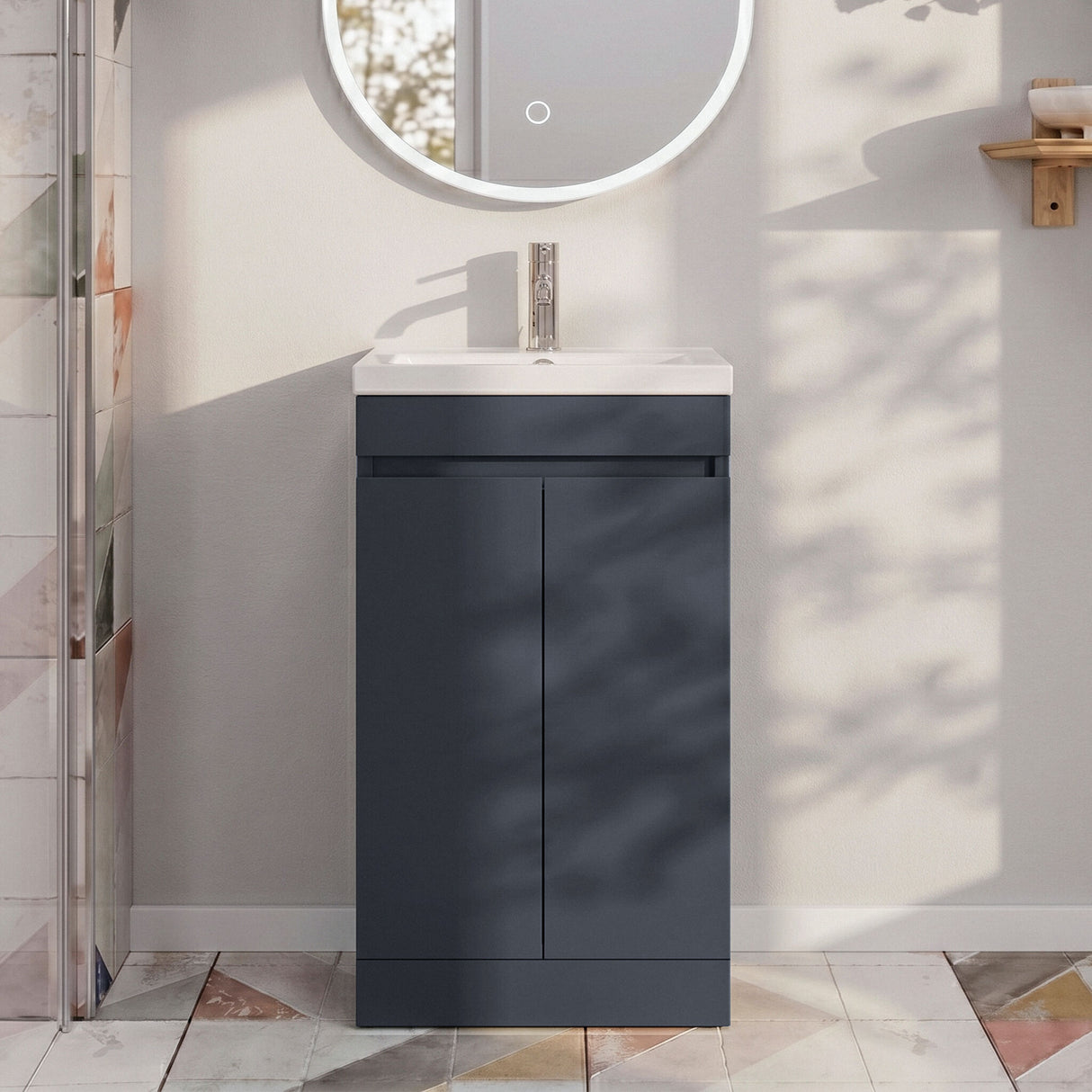 [BFC102BKA] Balterley 500mm Floor Standing 2 Door Compact Unit with Polymarble Basin - Dark Grey - Silo