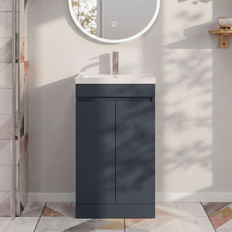 [BFC102BKA] Balterley 500mm Floor Standing 2 Door Compact Unit with Polymarble Basin - Dark Grey - Silo