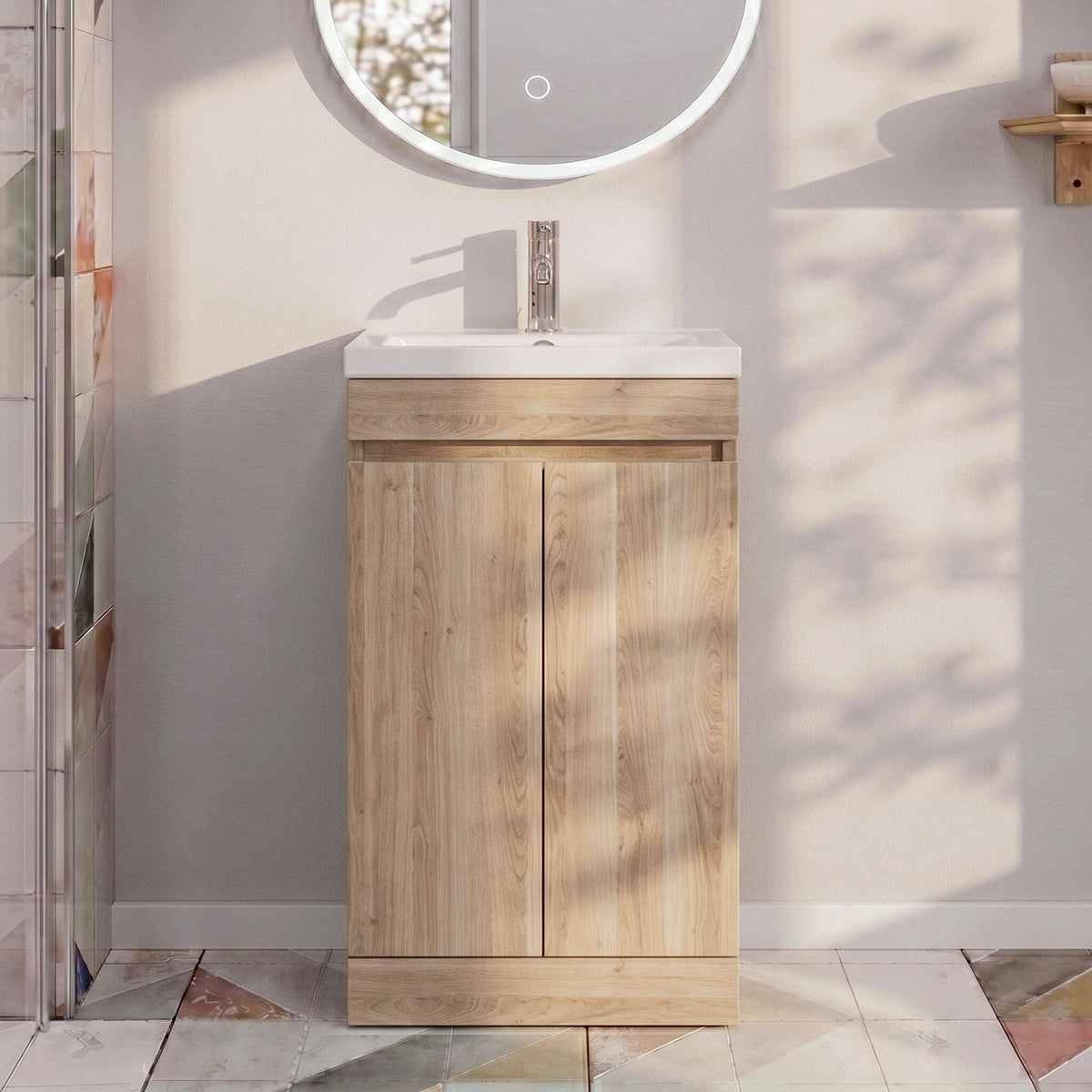 [BFC102OKA] Tean Floor Standing Compact Vanity Unit with Polymarble Basin, Choice of Size and Colour - Studio Shot