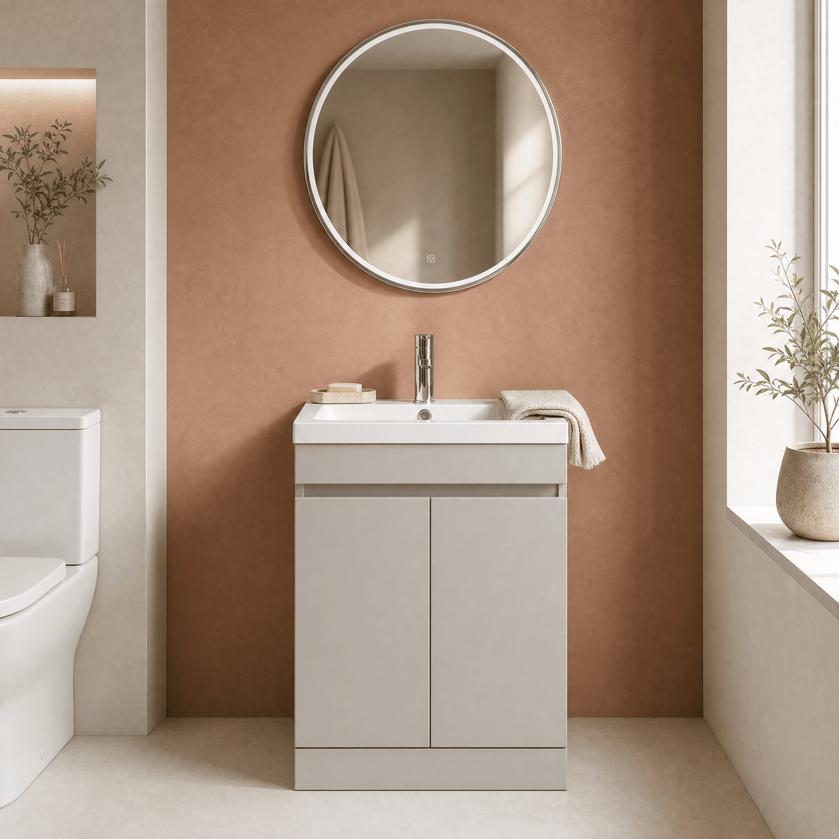[BFC102PGA] Tean Floor Standing Compact Vanity Unit with Polymarble Basin, Choice of Size and Colour - Lifestyle 1