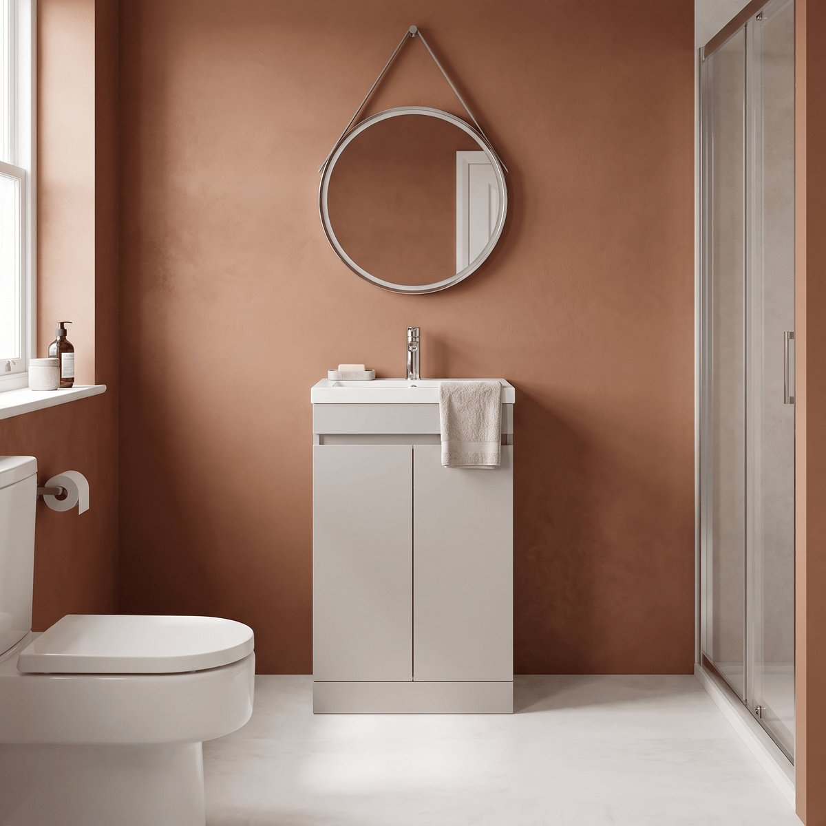 [BFC102PGA] Tean Floor Standing Compact Vanity Unit with Polymarble Basin, Choice of Size and Colour - Lifestyle 3