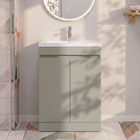 [BFC102PGA] Balterley 500mm Floor Standing 2 Door Compact Unit with Polymarble Basin - Pebble Grey - Silo