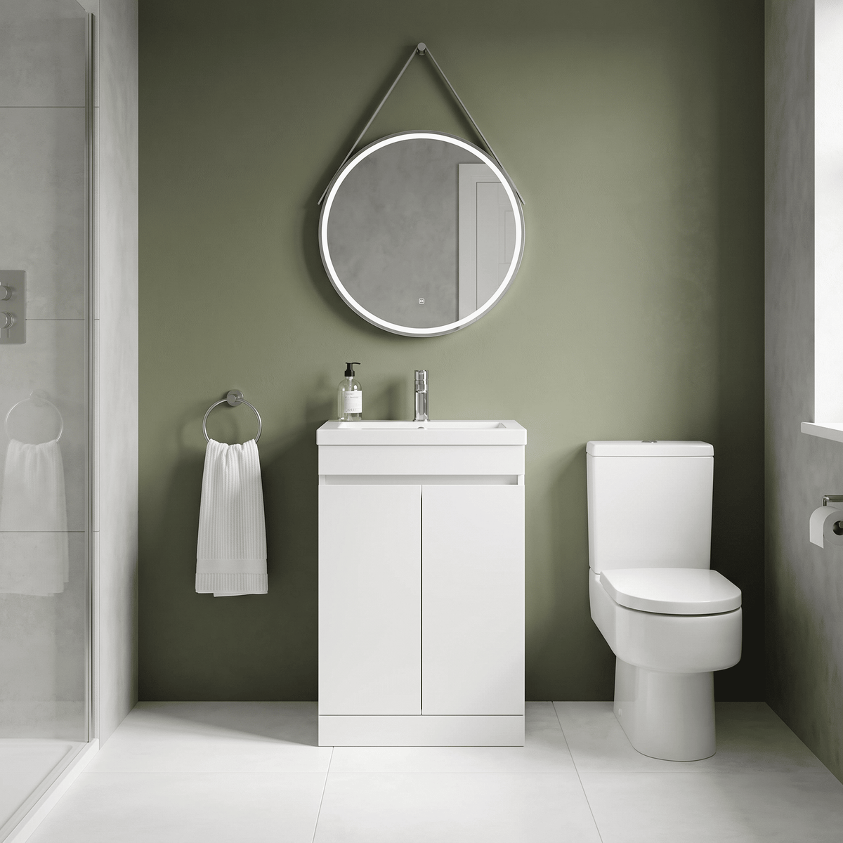 [BFC102WTA] Tean Floor Standing Compact Vanity Unit with Polymarble Basin, Choice of Size and Colour - Lifestyle 1