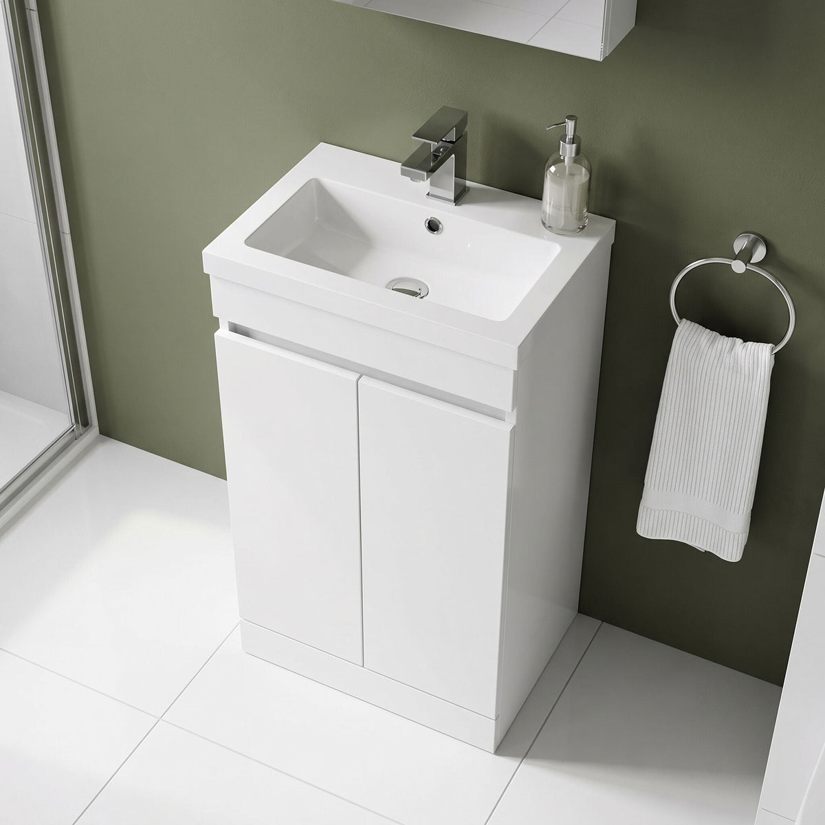 [BFC102WTA] Tean Floor Standing Compact Vanity Unit with Polymarble Basin, Choice of Size and Colour - Lifestyle 2
