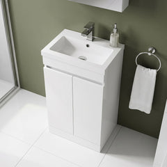[BFC102WTA] Tean Floor Standing Compact Vanity Unit with Polymarble Basin, Choice of Size and Colour - Lifestyle 2