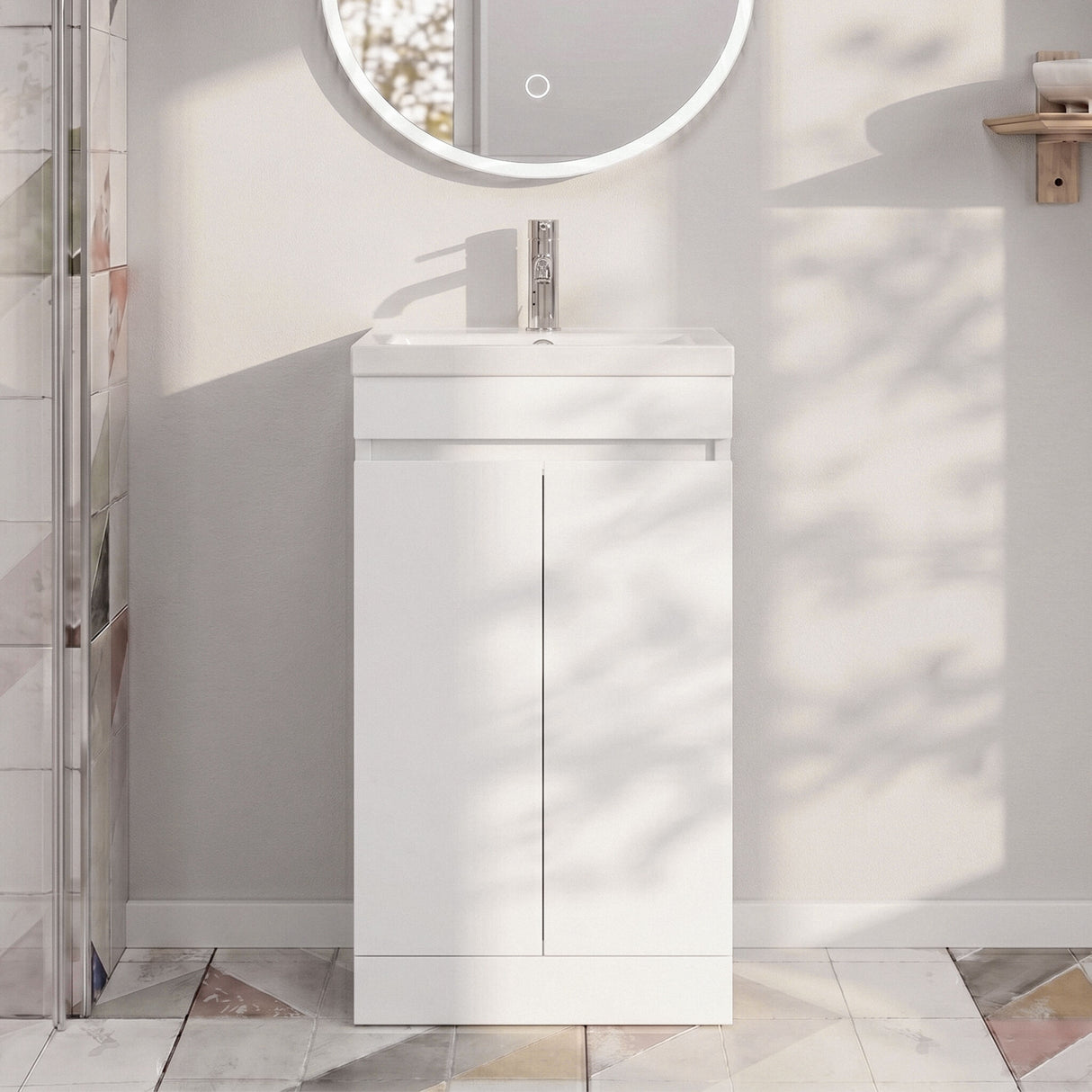 [BFC102WTA] Balterley 500mm Floor Standing 2 Door Compact Unit with Polymarble Basin - White - Silo
