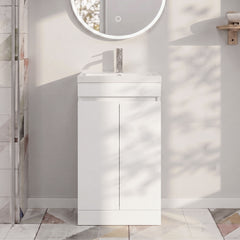 [BFC102WTA] Balterley 500mm Floor Standing 2 Door Compact Unit with Polymarble Basin - White - Silo