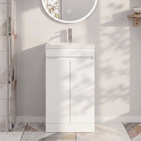 [BFC102WTA] Balterley 500mm Floor Standing 2 Door Compact Unit with Polymarble Basin - White - Silo