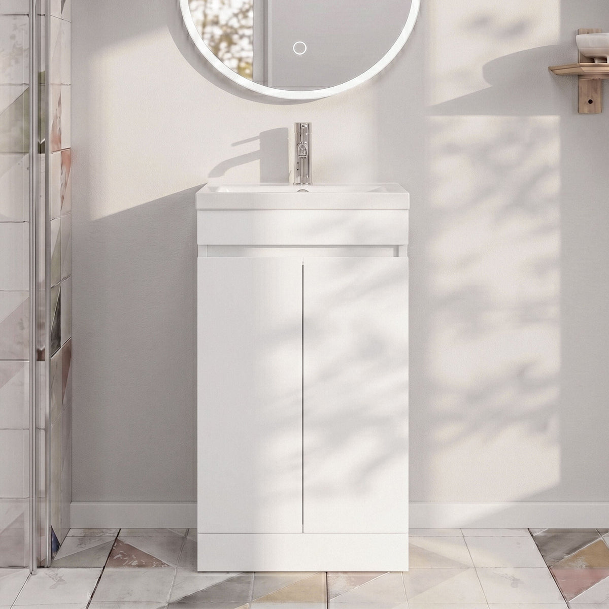 [BFC102WTA] Tean Floor Standing Compact Vanity Unit with Polymarble Basin, Choice of Size and Colour - Studio Shot