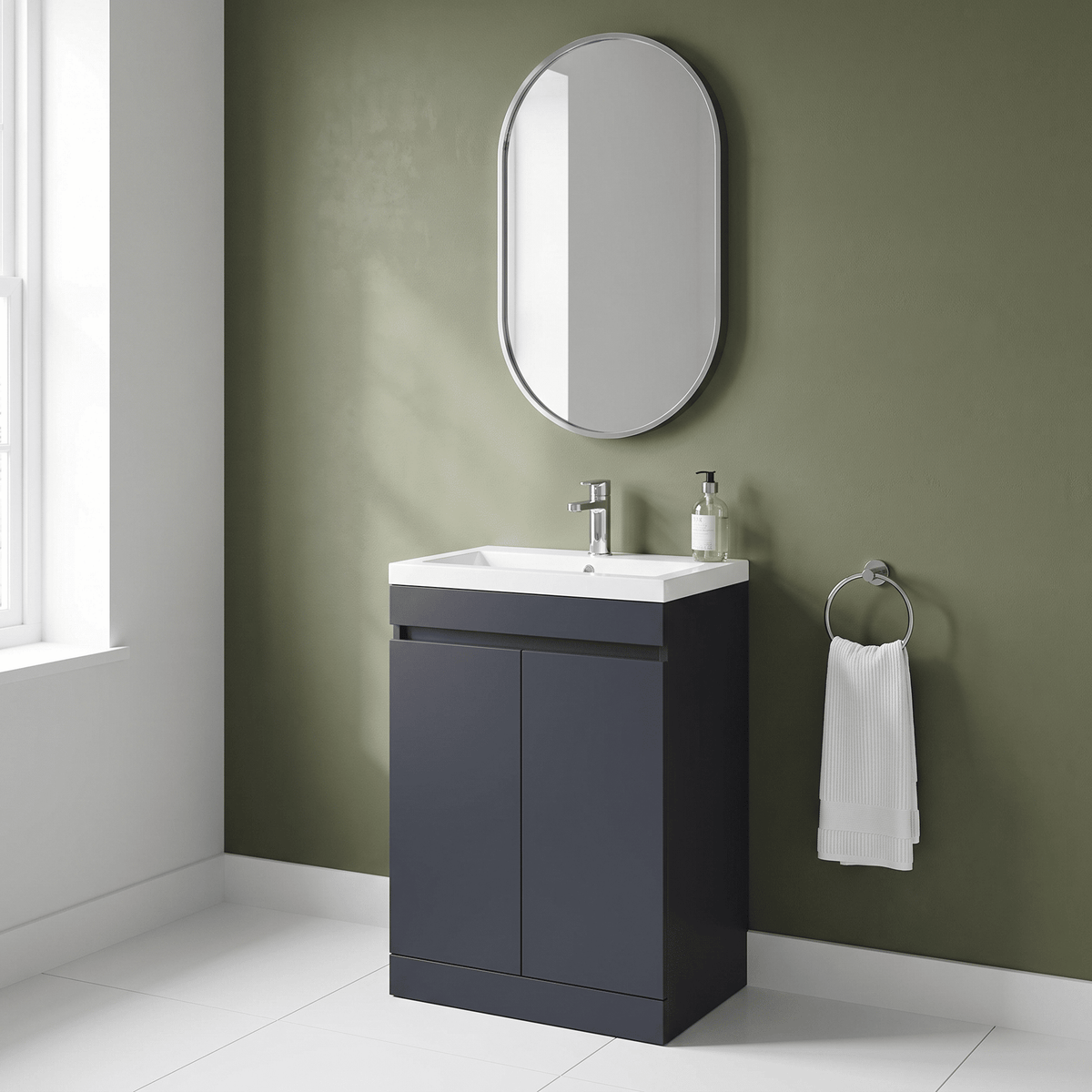 [BFC103BKA] Tean Floor Standing Compact Vanity Unit with Polymarble Basin, Choice of Size and Colour - Lifestyle 3