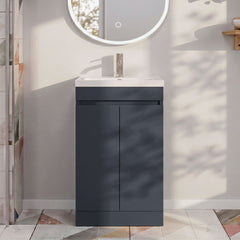 [BFC103BKA] Balterley 600mm Floor Standing 2 Door Compact Unit with Polymarble Basin - Dark Grey - Silo