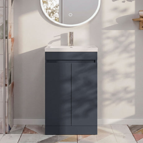 [BFC103BKA] Balterley 600mm Floor Standing 2 Door Compact Unit with Polymarble Basin - Dark Grey - Silo