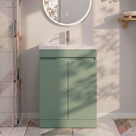 [BFC103GNA] Balterley 600mm Floor Standing 2 Door Compact Unit with Polymarble Basin - Green - Silo