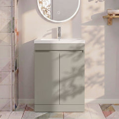 [BFC103PGA] Balterley 600mm Floor Standing 2 Door Compact Unit with Polymarble Basin - Pebble Grey - Silo
