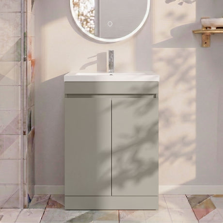 [BFC103PGA] Balterley 600mm Floor Standing 2 Door Compact Unit with Polymarble Basin - Pebble Grey - Silo