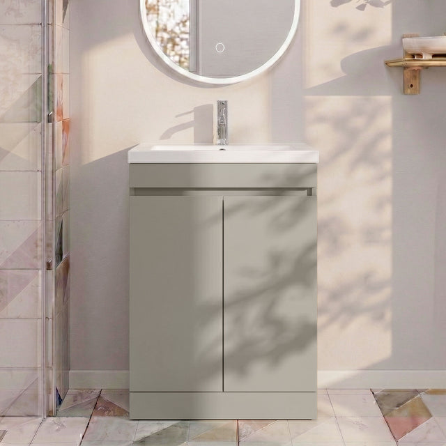 [BFC103PGA] Balterley 600mm Floor Standing 2 Door Compact Unit with Polymarble Basin - Pebble Grey - Silo