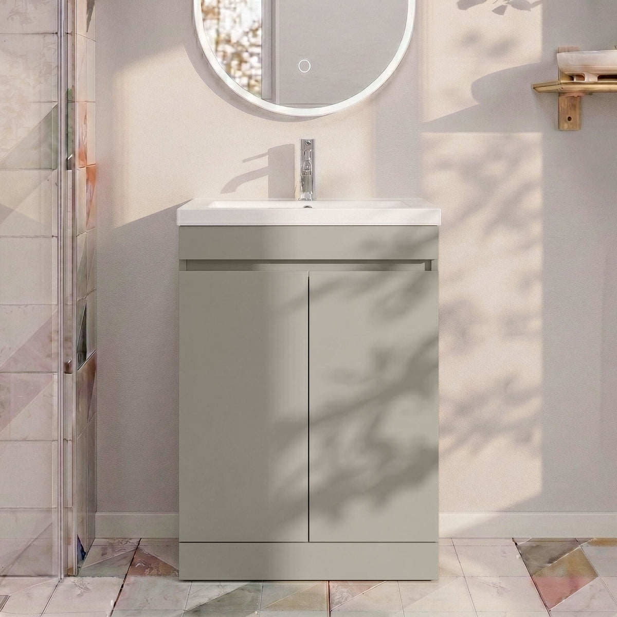 [BFC103PGA] Tean Floor Standing Compact Vanity Unit with Polymarble Basin, Choice of Size and Colour - Studio Shot