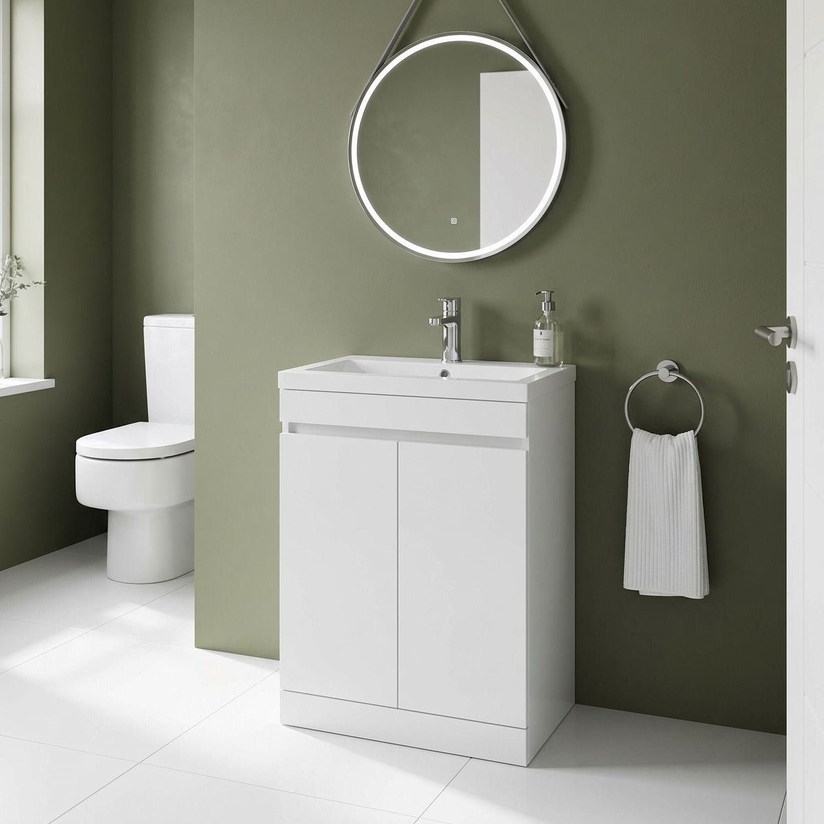 [BFC103WTA] Tean Floor Standing Compact Vanity Unit with Polymarble Basin, Choice of Size and Colour - Lifestyle 1
