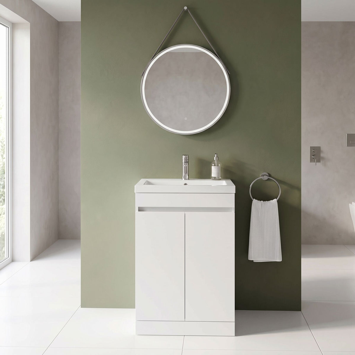 [BFC103WTA] Tean Floor Standing Compact Vanity Unit with Polymarble Basin, Choice of Size and Colour - Lifestyle 2