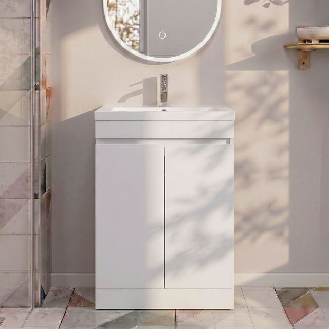 [BFC103WTA] Balterley 600mm Floor Standing 2 Door Compact Unit with Polymarble Basin - White - Silo