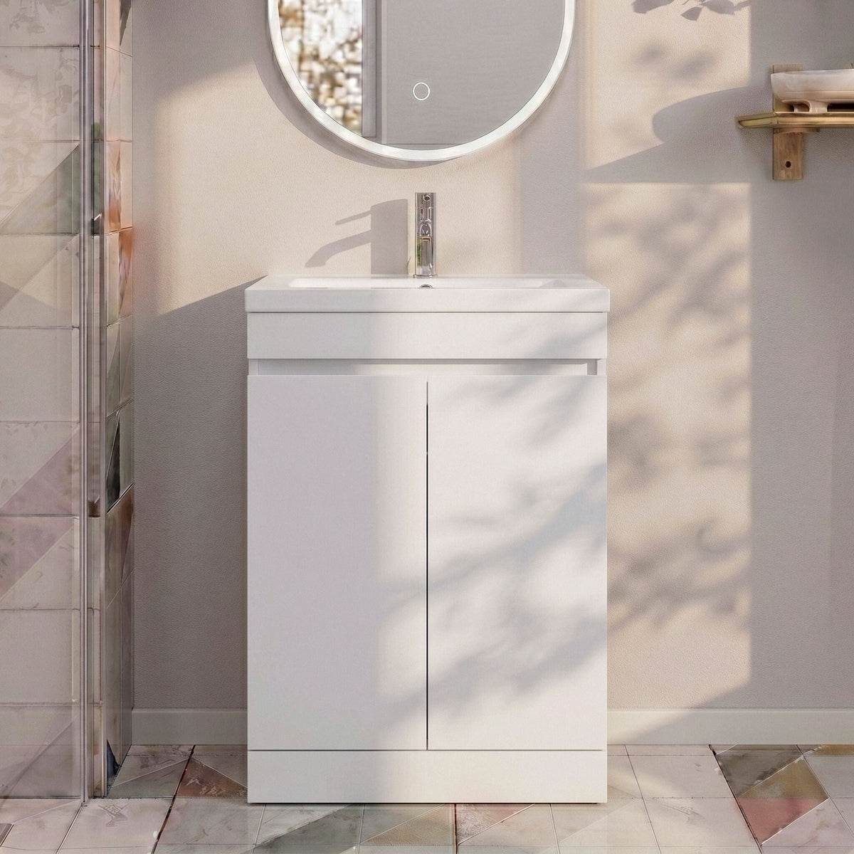[BFC103WTA] Tean Floor Standing Compact Vanity Unit with Polymarble Basin, Choice of Size and Colour - Studio Shot