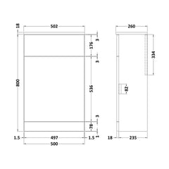 [BFC104BK] Balterley Square Floor Standing WC Back to Wall Toilet Unit, 500mm, Dark Grey - Technical Drawing