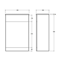 [BFC104PG] Balterley Square Floor Standing WC Back to Wall Toilet Unit, 500mm, Pebble Grey - Technical Drawing