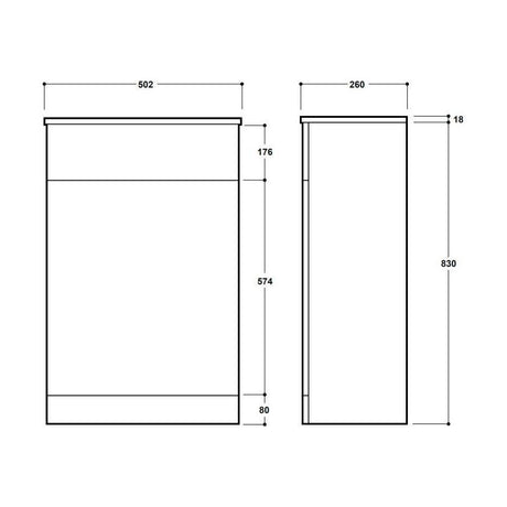 [BFC104PG] Balterley Square Floor Standing WC Back to Wall Toilet Unit, 500mm, Pebble Grey - Technical Drawing