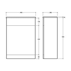 [BFC105BK] Tean Square Floor Standing WC Back to Wall Toilet Unit, Choice of Size and Colour - Technical Drawing