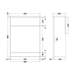 [BFC105GN] Tean Square Floor Standing WC Back to Wall Toilet Unit, Choice of Size and Colour - Technical Drawing