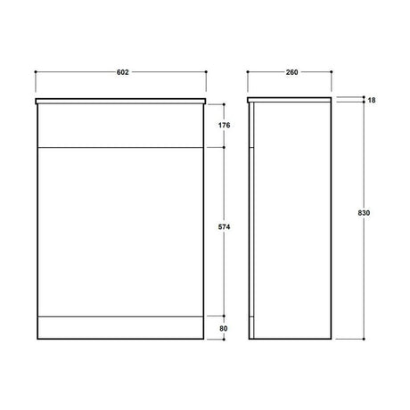 [BFC105OK] Balterley Square Floor Standing WC Back to Wall Toilet Unit, 600mm, Light Oak - Technical Drawing